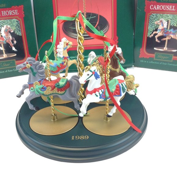 1989 Hallmark Christmas Ornament Carousel Horse Series Display Stand & 4 Horses - Picture 4 of 16